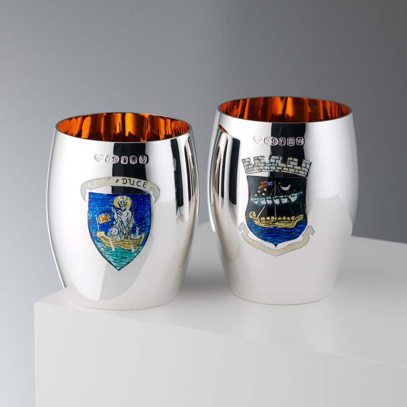 Crest Beakers - engraved and enamelled.  £1875.00